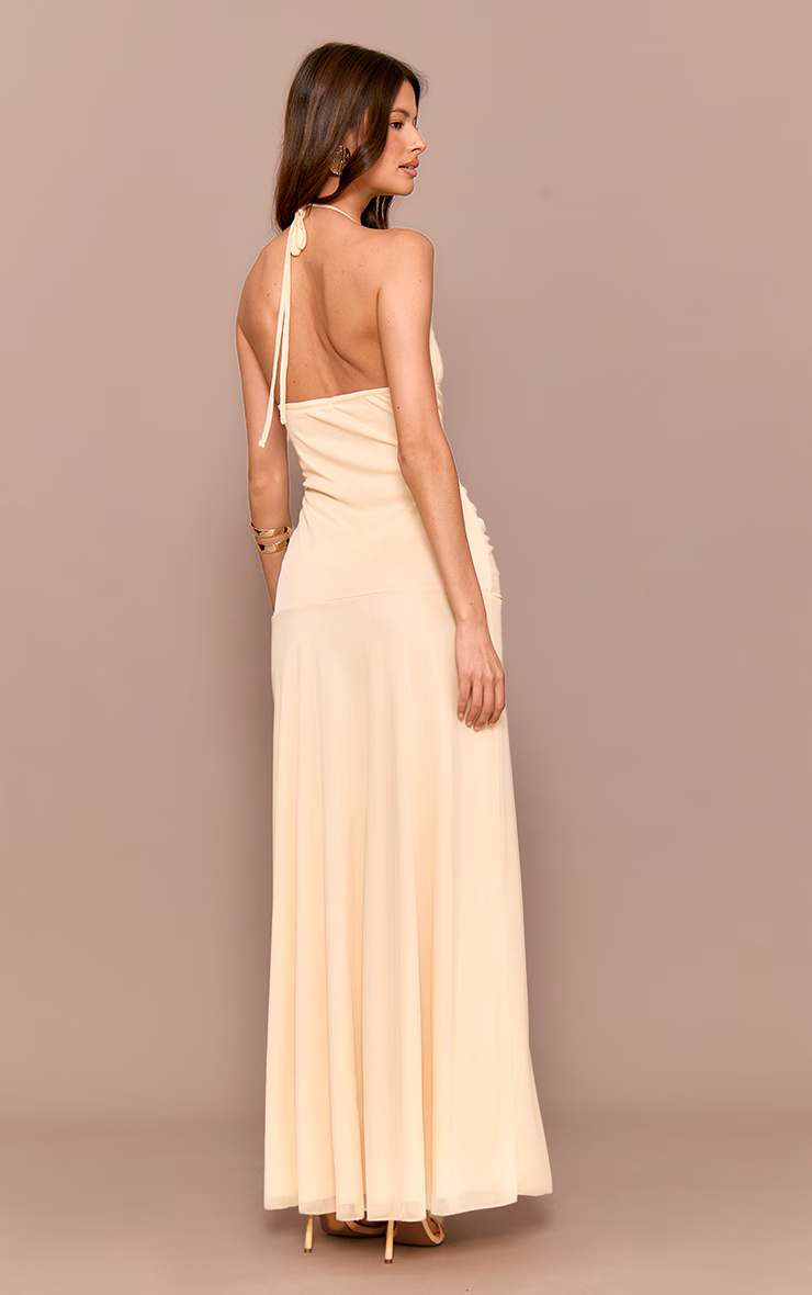 Cream Ruched Detail Strappy Maxi Dress