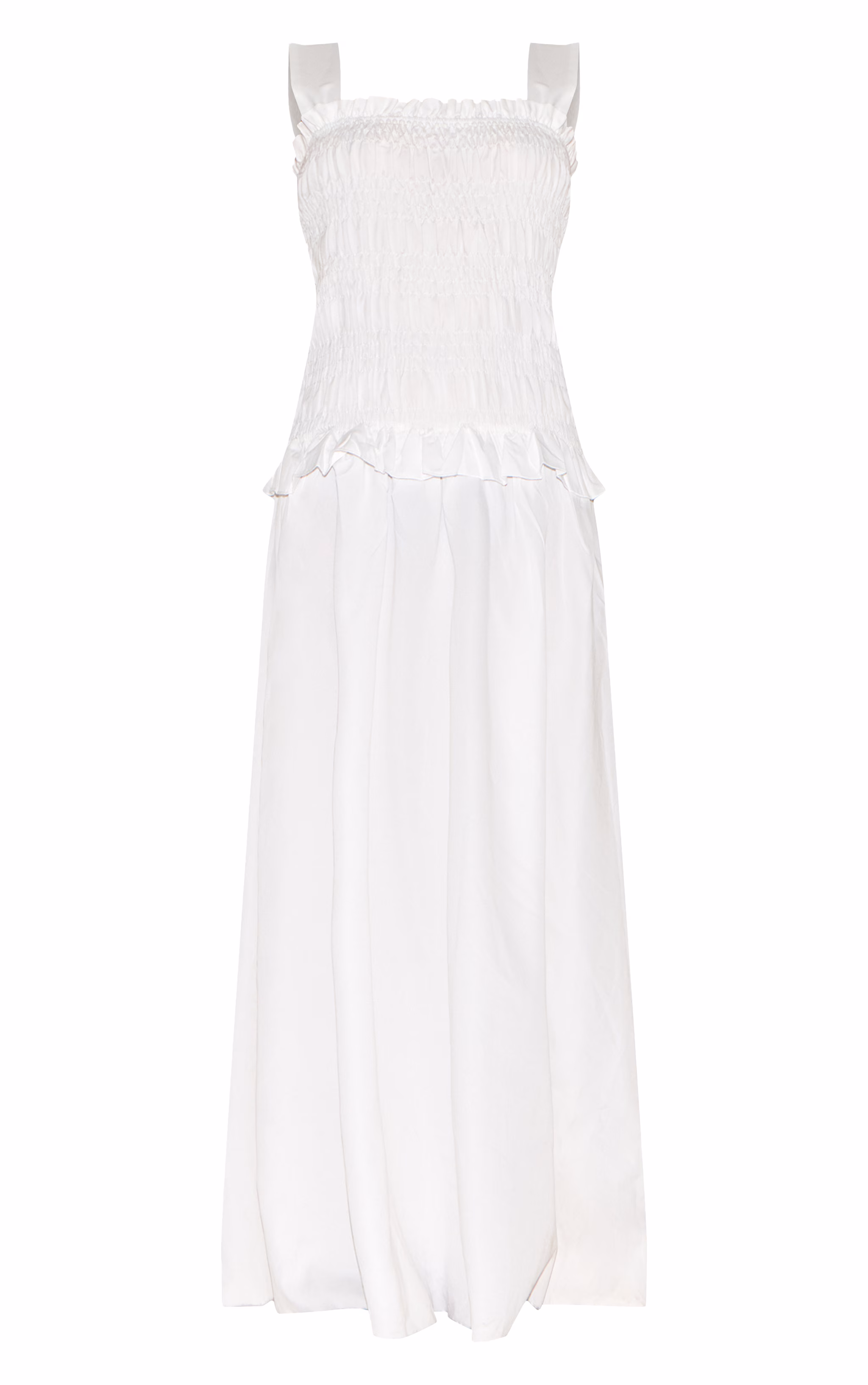 White Shirred Frill Detail Maxi Dress