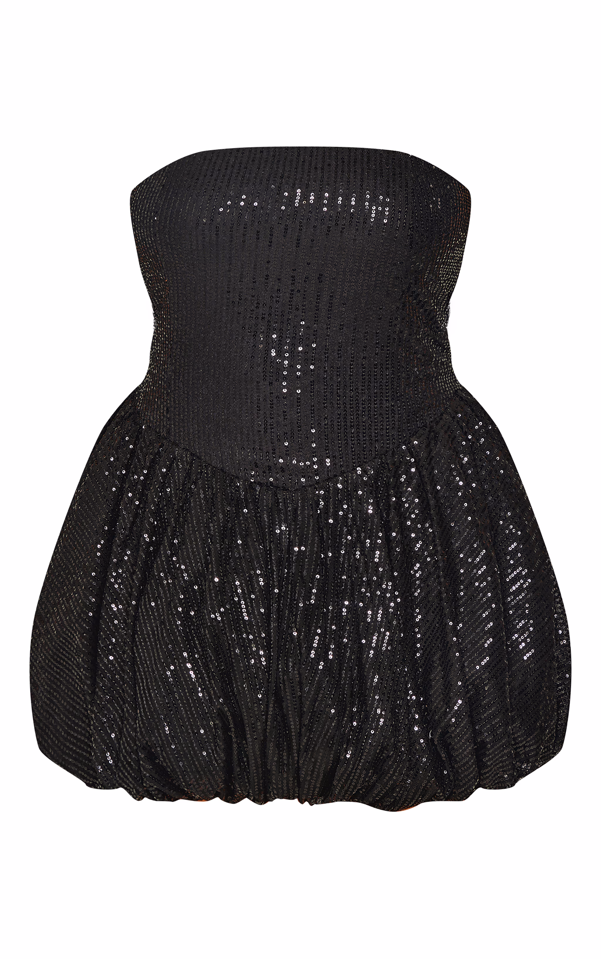 Plus Black Sequin Bandeau Mini Puffball Dress