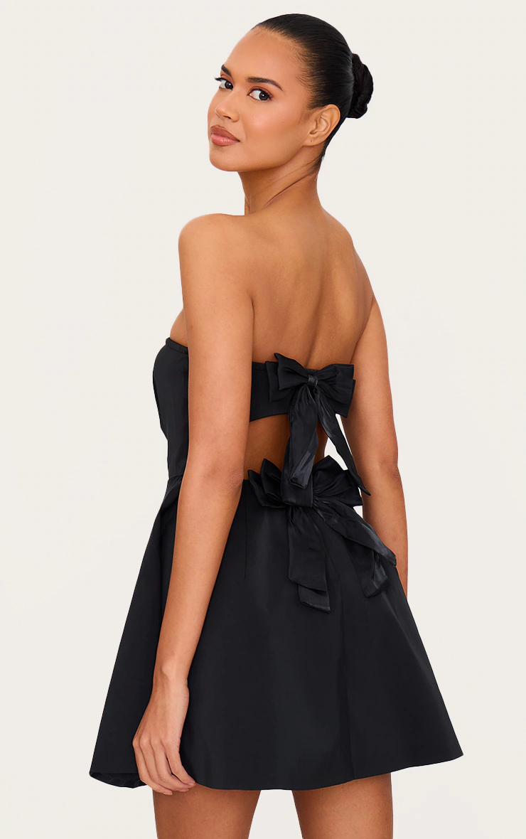 Black Satin Bandeau Bow Back Shift Dress
