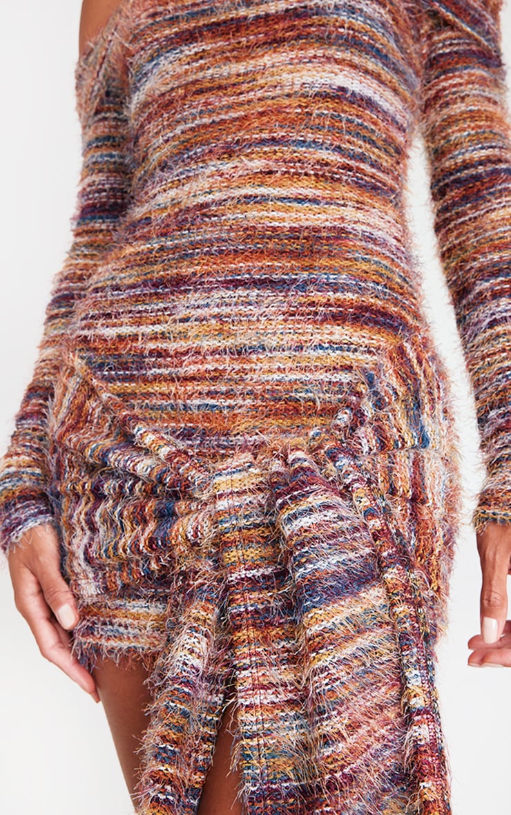 Multi Brushed Textured Bardot Wrap Detail Bodycon Dress