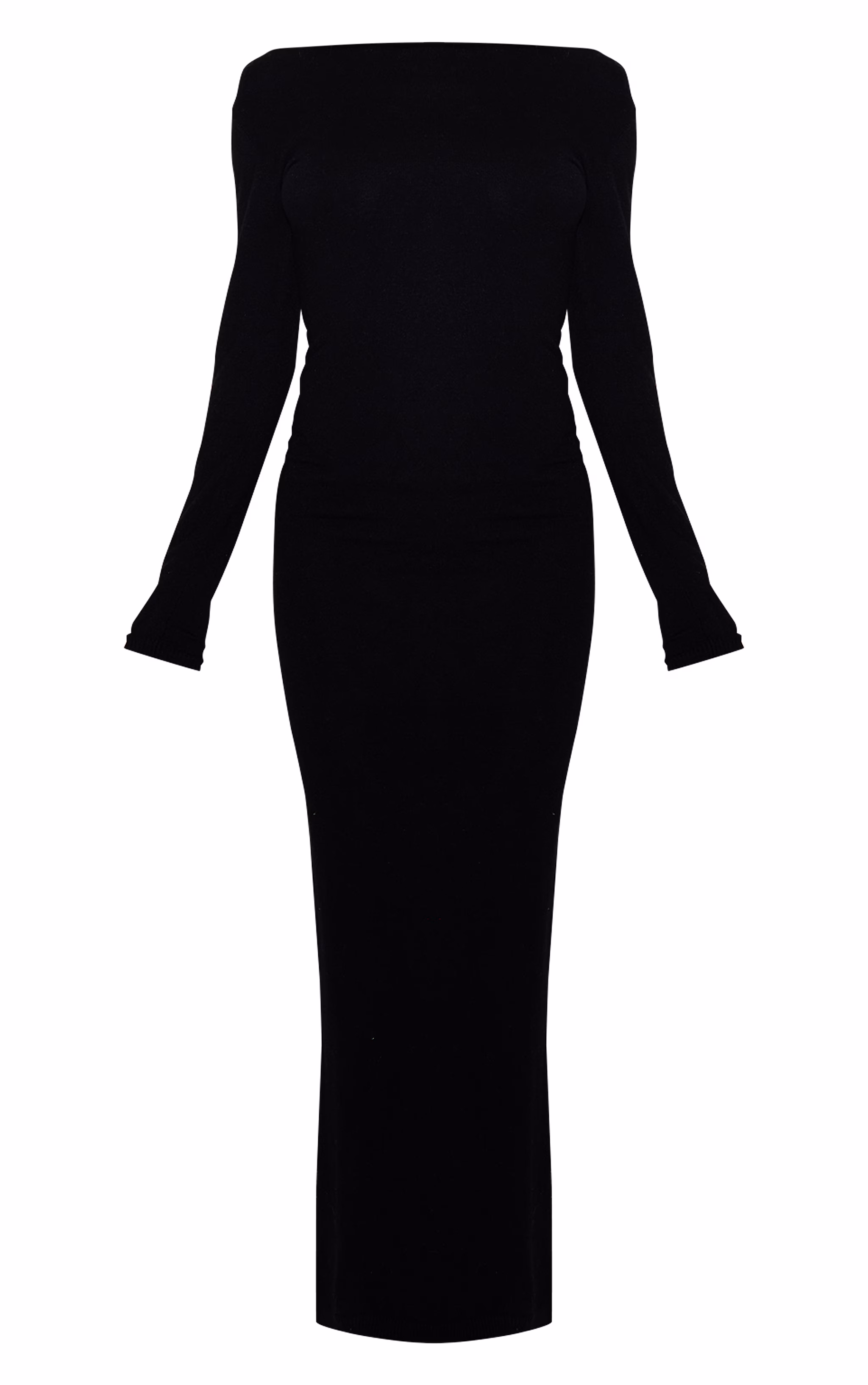Black Basic Knit Asymmetric Neckline Long Sleeve Maxi Dress