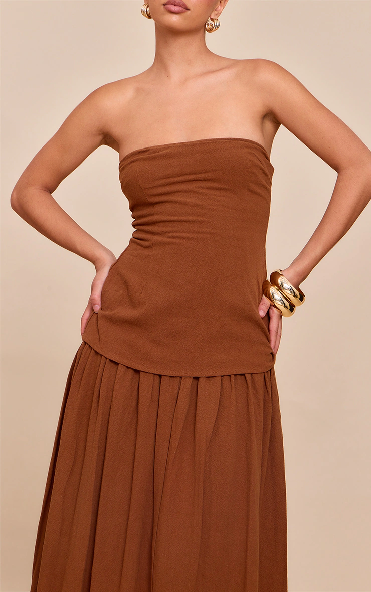 Chestnut Bandeau Long Line Maxi Dress