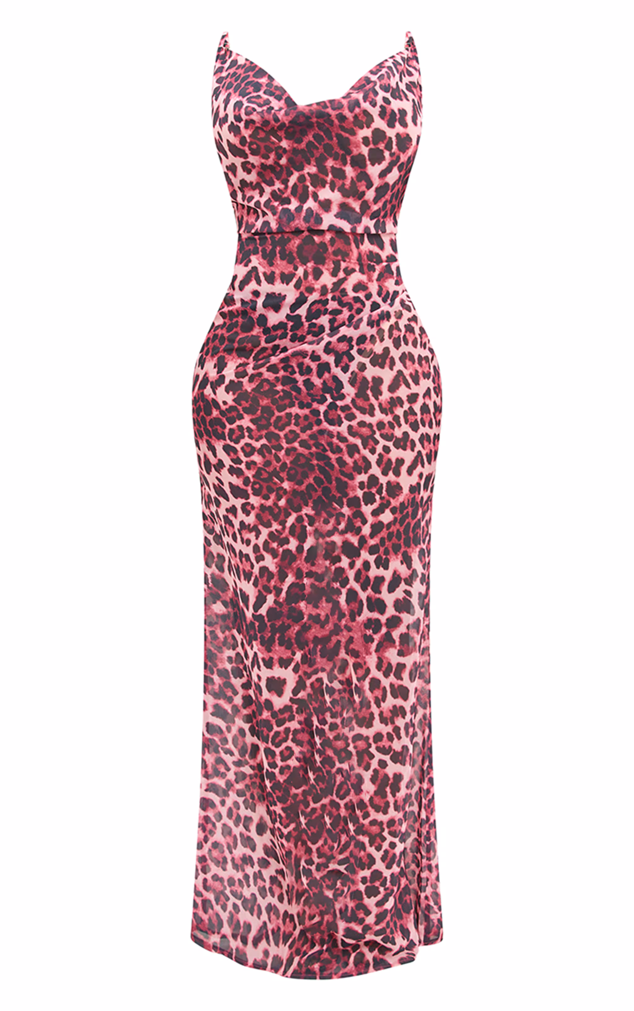 Shape Dark Pink Leopard Print Strappy Cowl Neck Maxi Dress
