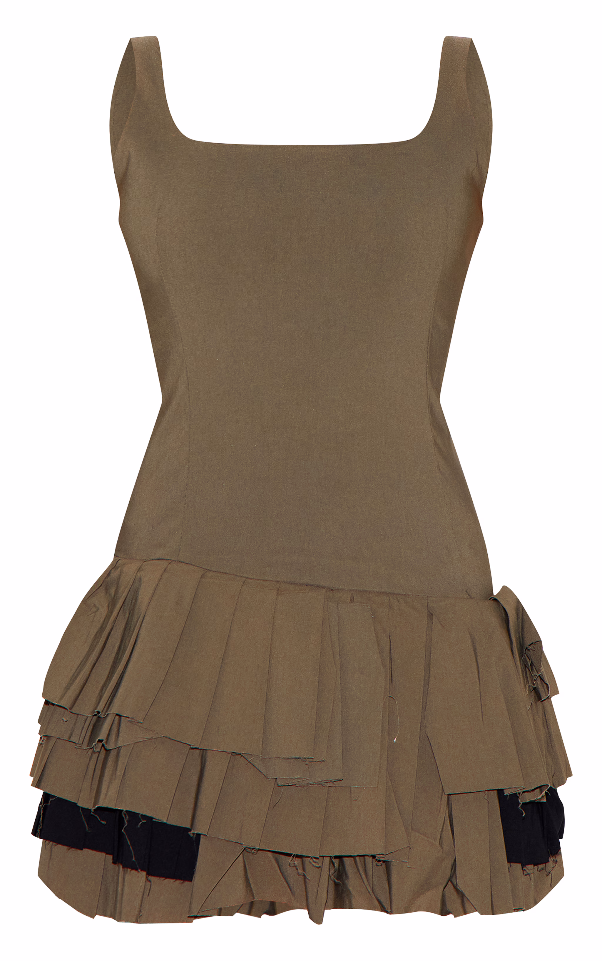 Khaki Stretch Woven Extreme Pleated Shift Dress