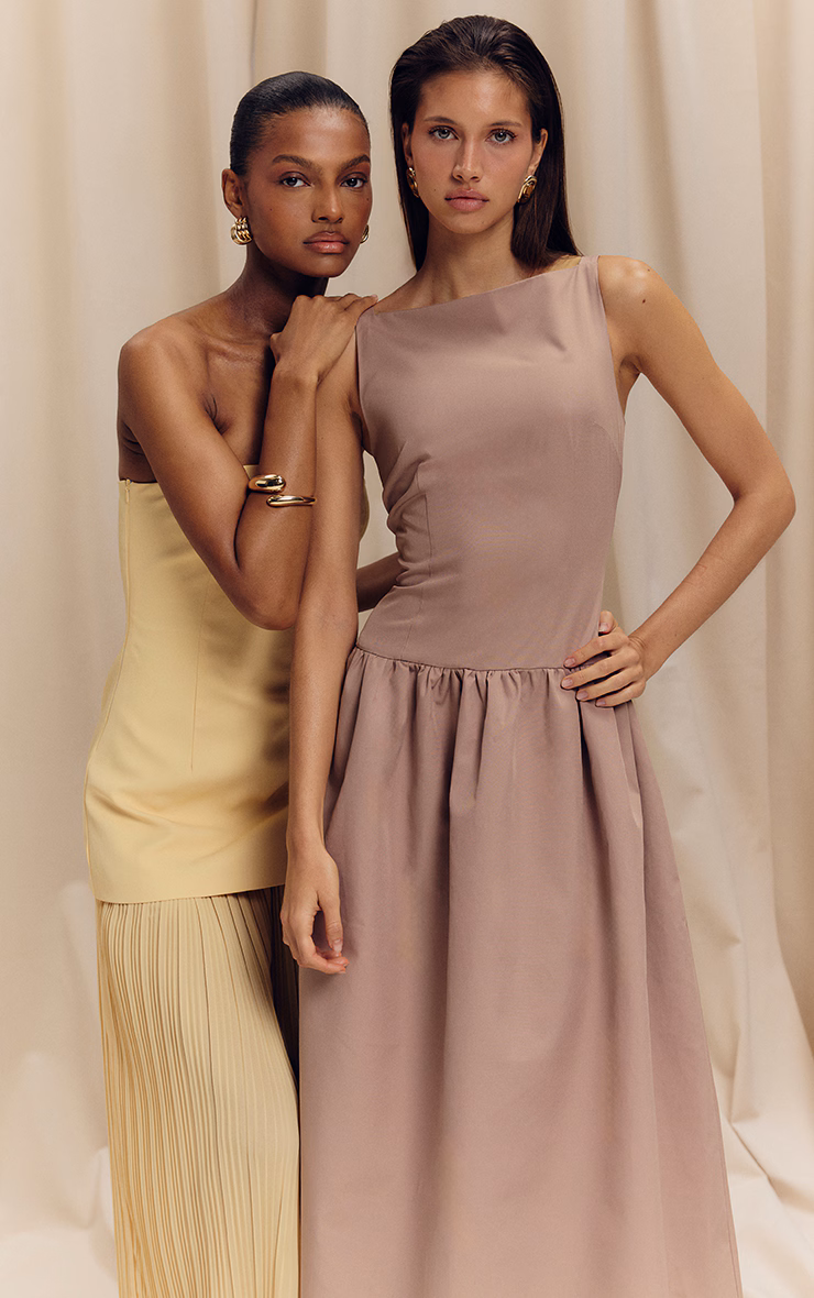 Taupe Dropped Waist Midaxi Dress