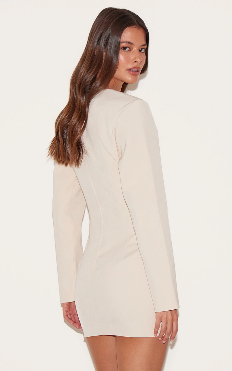 Almond Woven Tailored Button Detail Mini Dress