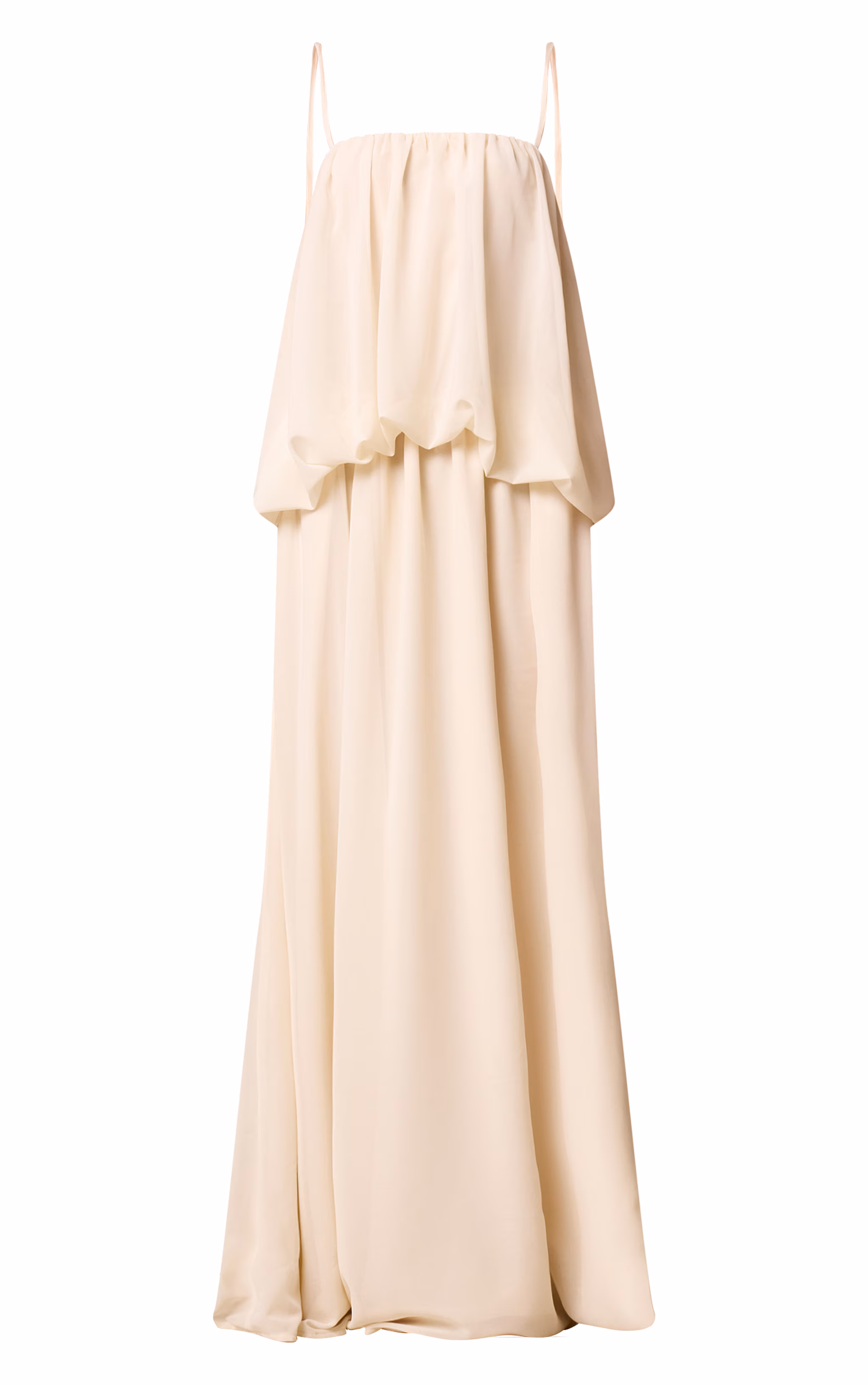 Cream Chiffon Layered Puffball Maxi Dress
