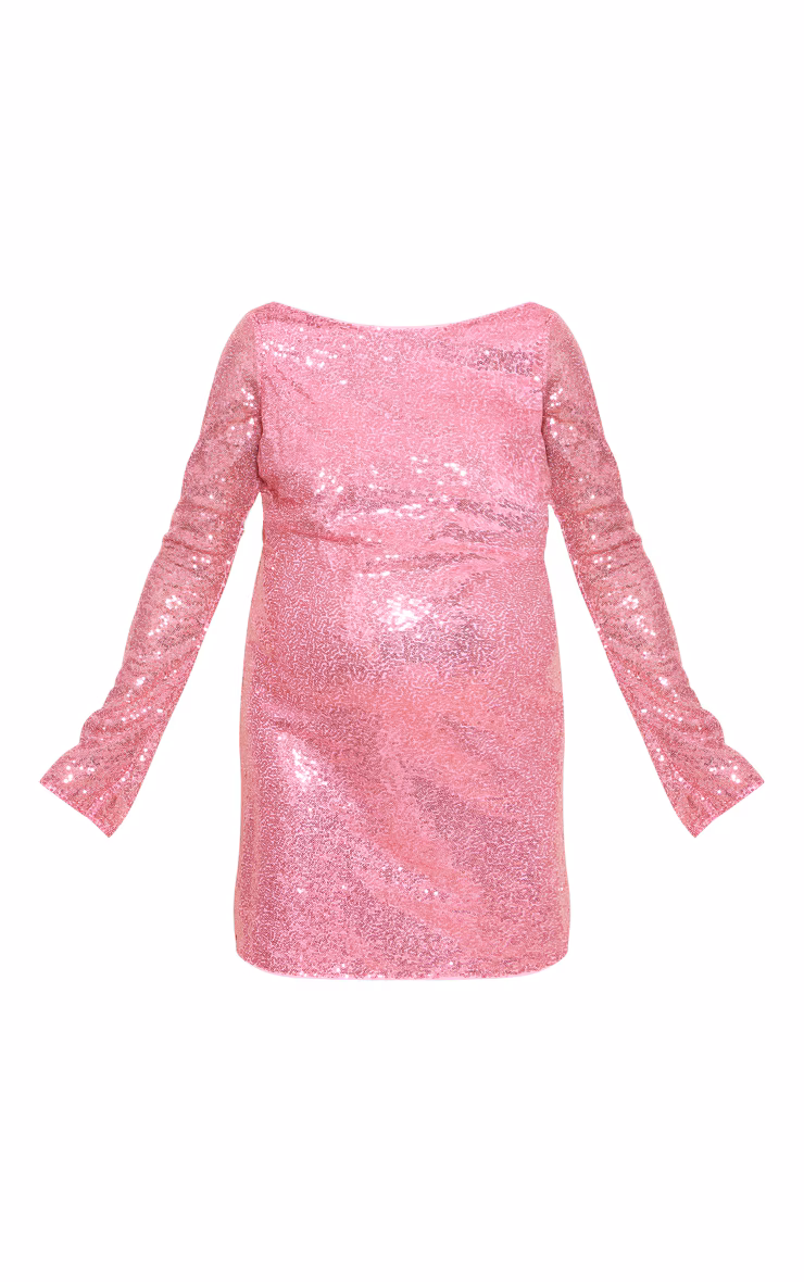 Maternity Pink Sequin Detail Open Back Mini Dress