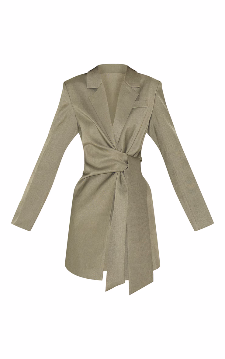 Grey Woven Blazer Side Tie Mini Dress
