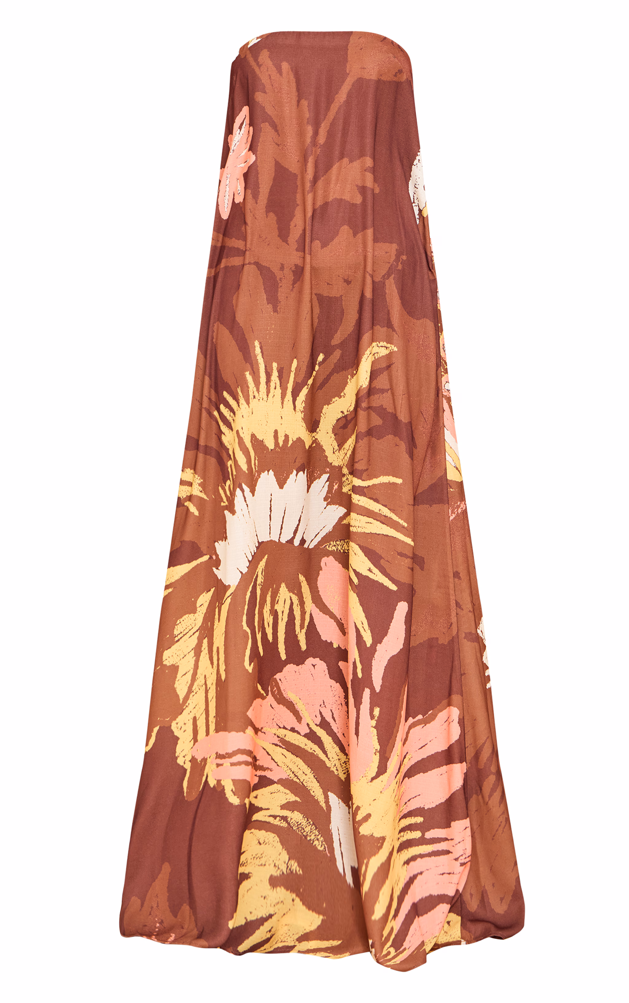 Brown Printed Oversized Bandeau Shift Maxi Dress