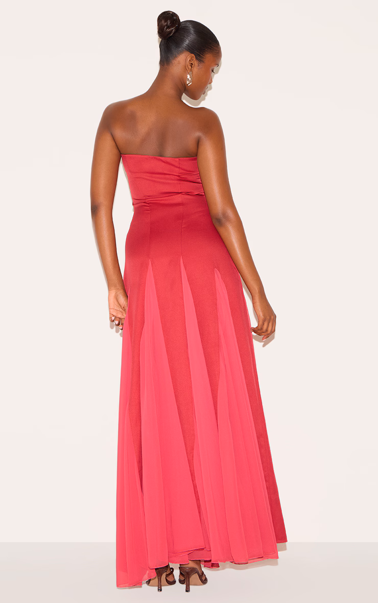 Blush Rose Bandeau Chiffon Pleated Maxi Dress
