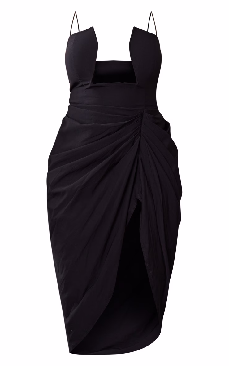 Shape Black Woven Cut Out Detail Ruched Midi Dress
