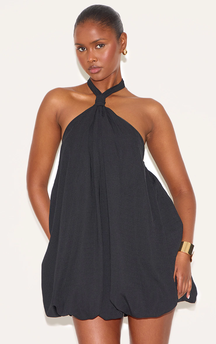 Black Halterneck Puffball Mini Dress
