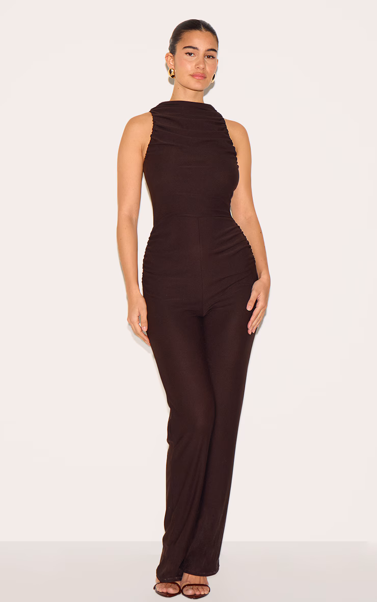 Chocolate Soft Touch Ruched Straight Leg Jumpsuit