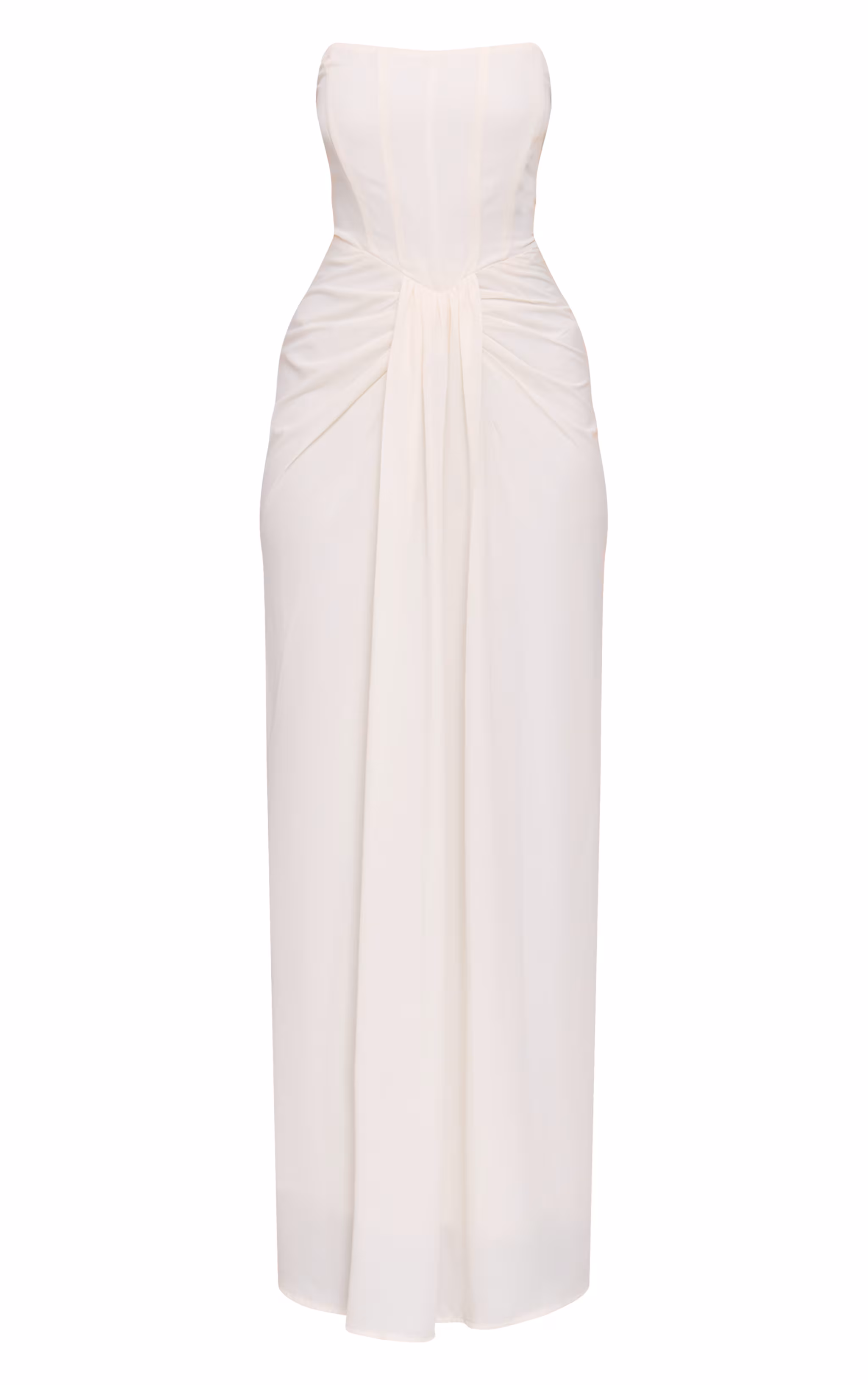 Cream Bandeau Corset Drape Detail Maxi Dress