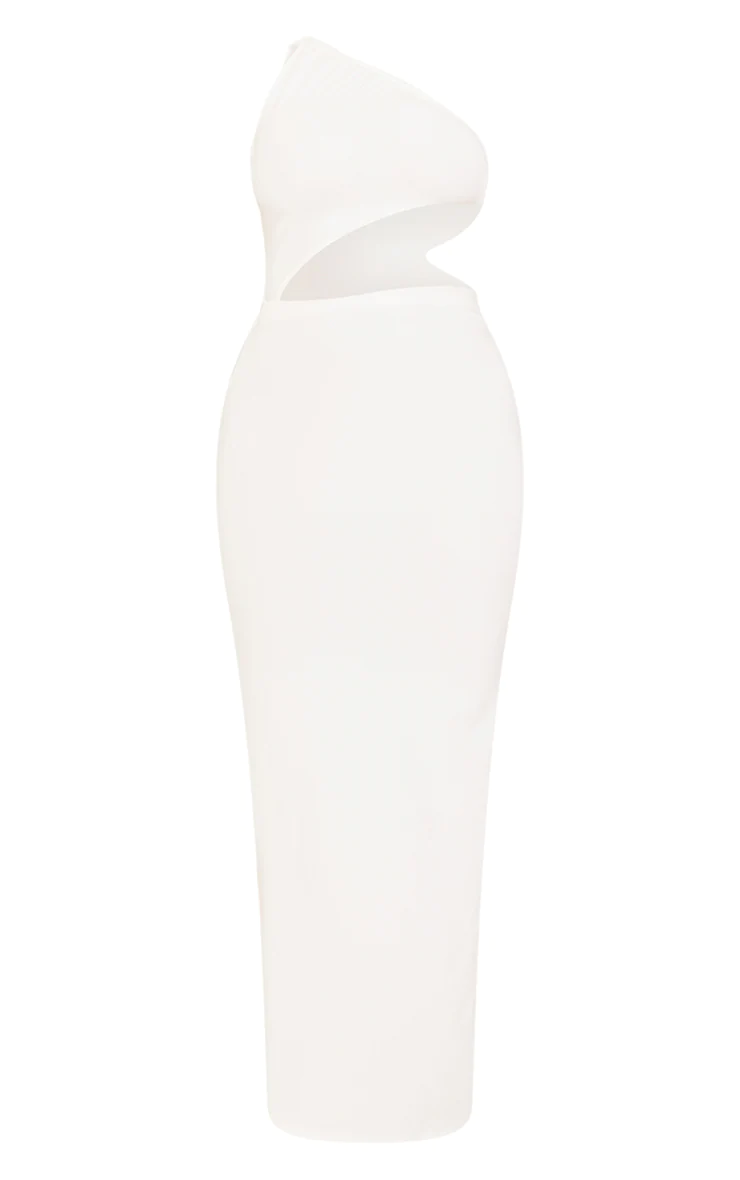 Shape Cream One Shoulder Ruched Cut Out Extreme Split Maxi Dress