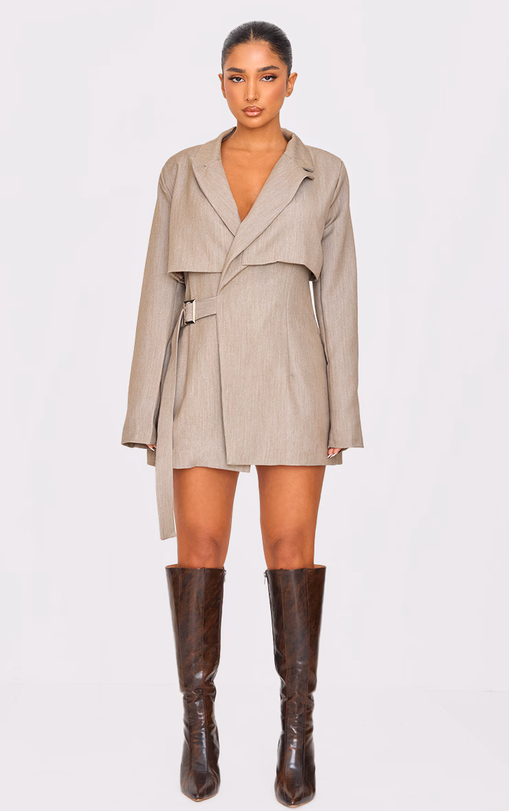 Petite Deep Stone Trim Detail Oversized Blazer Dress