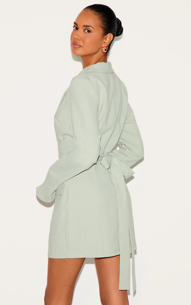 Sage Green Woven Belted Blazer Dress