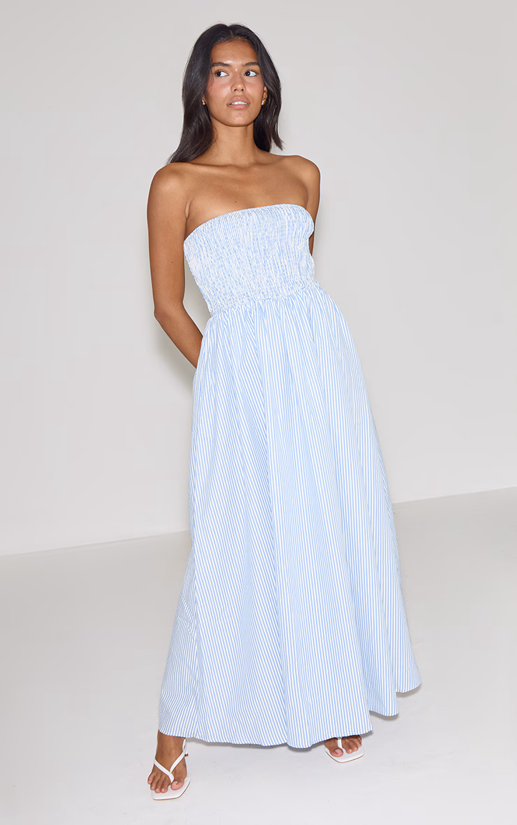 Sky Blue Striped Bandeau Maxi Dress