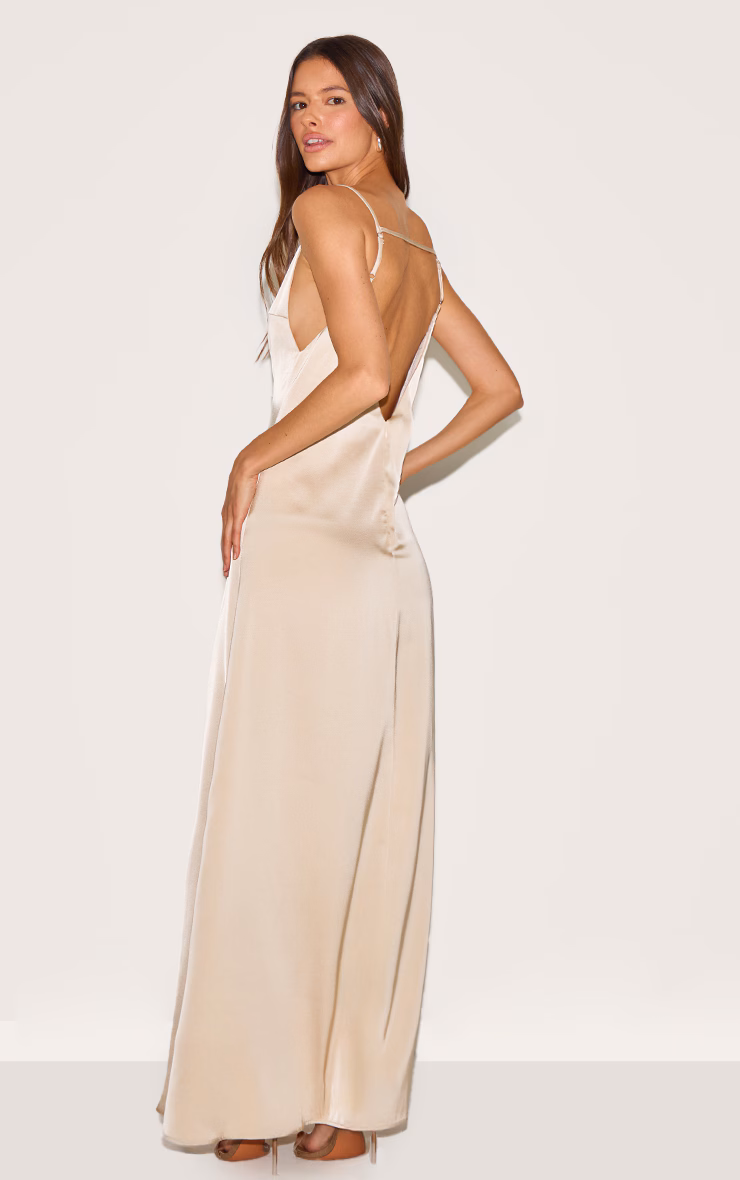 Natural Satin Keyhole Cut Out Slip Dress