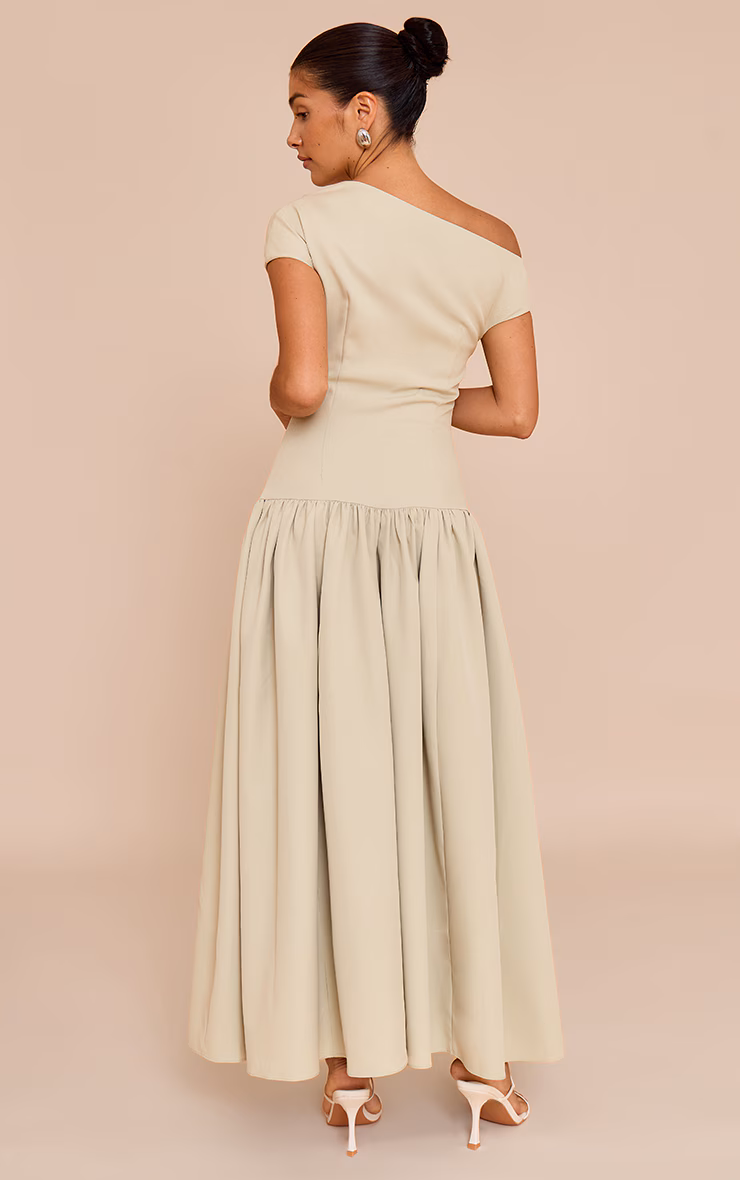 Petite Sage Tailored Asymmetrical Gathered Midaxi Dress