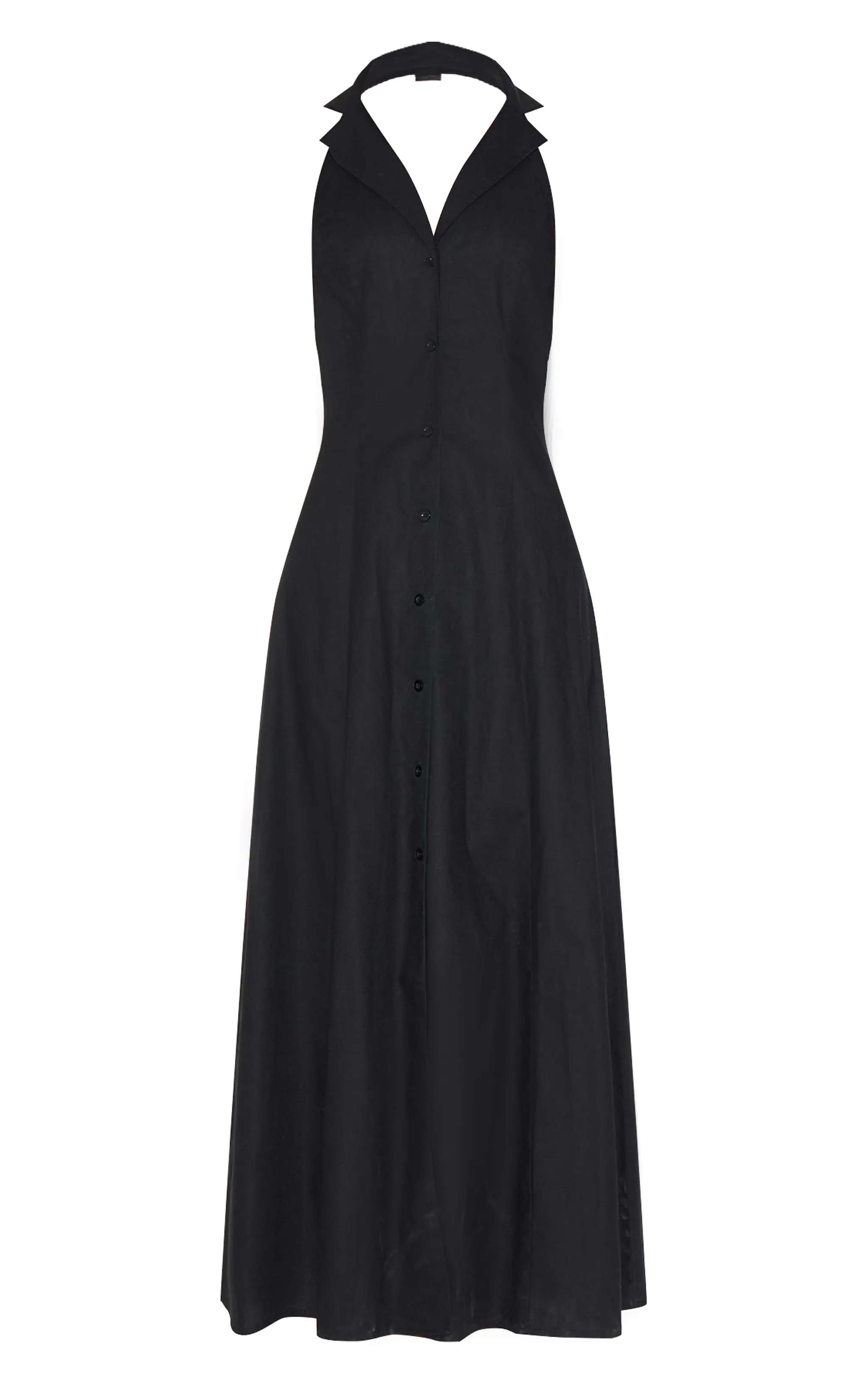Black Button Down Collar Detail Maxi Dress