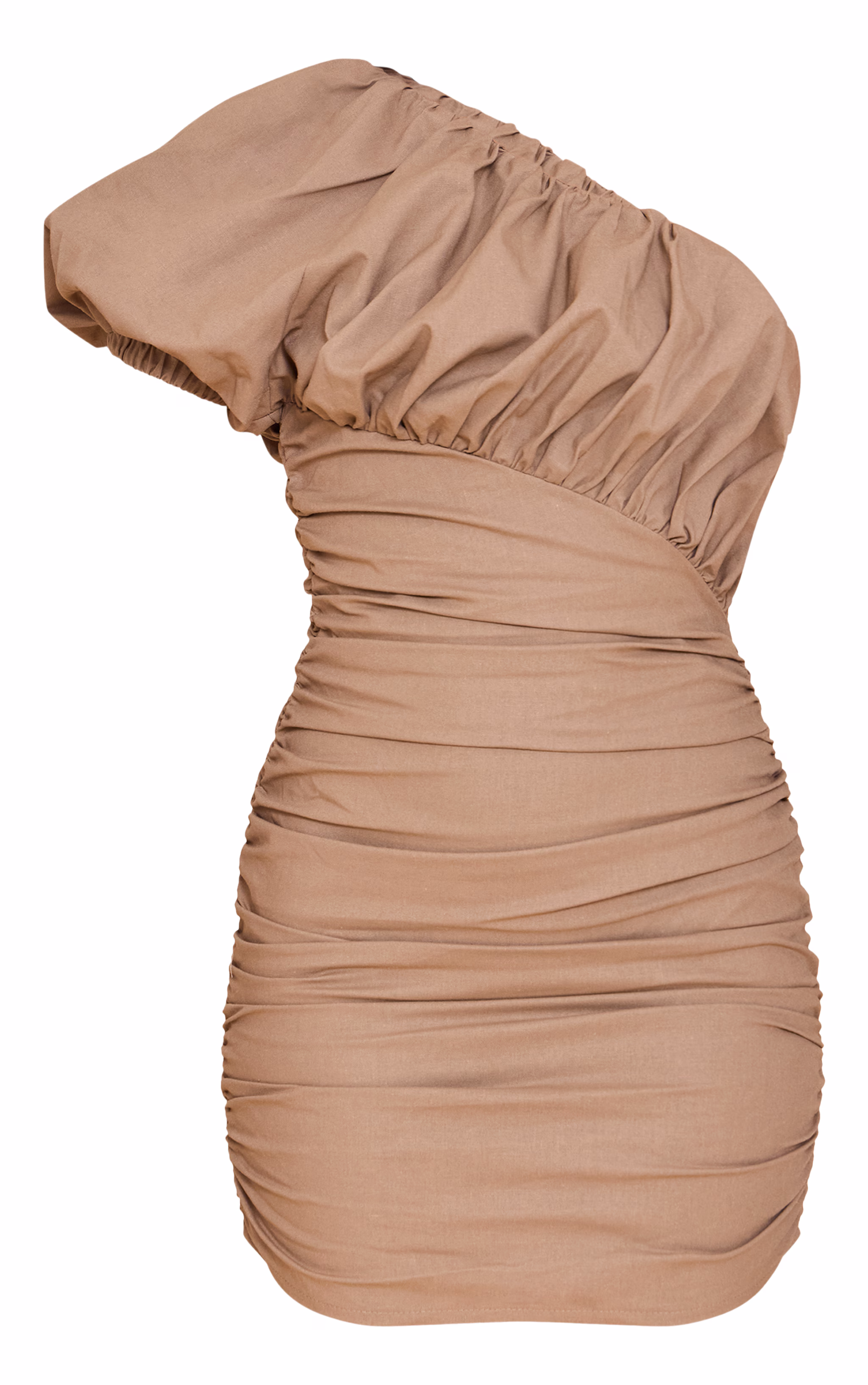 Khaki Linen-Blend One Shoulder Bodycon Dress