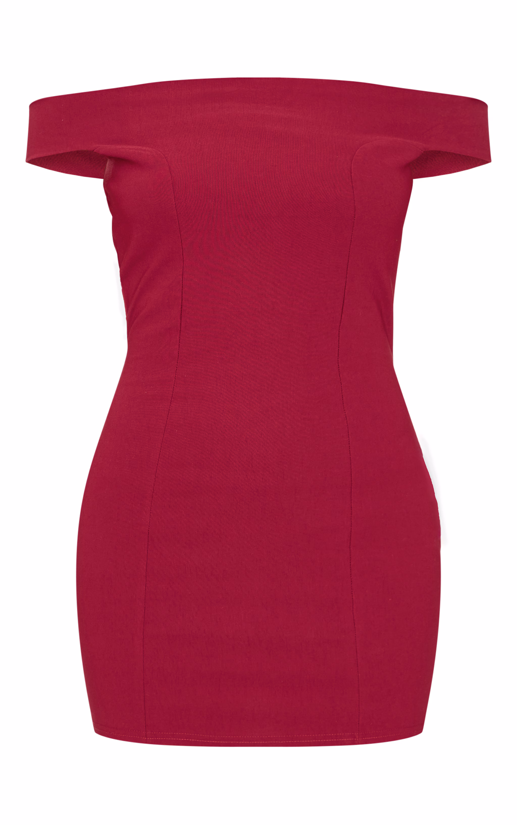 Burgundy Stretch Woven Bardot Bodycon Dress