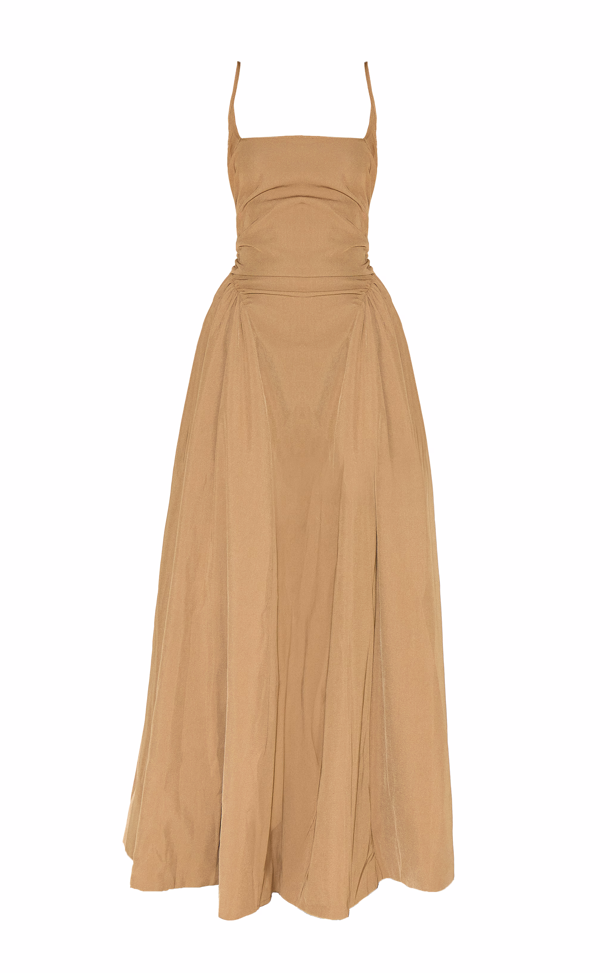 Mushroom Woven Ruched Strappy Maxi Dress