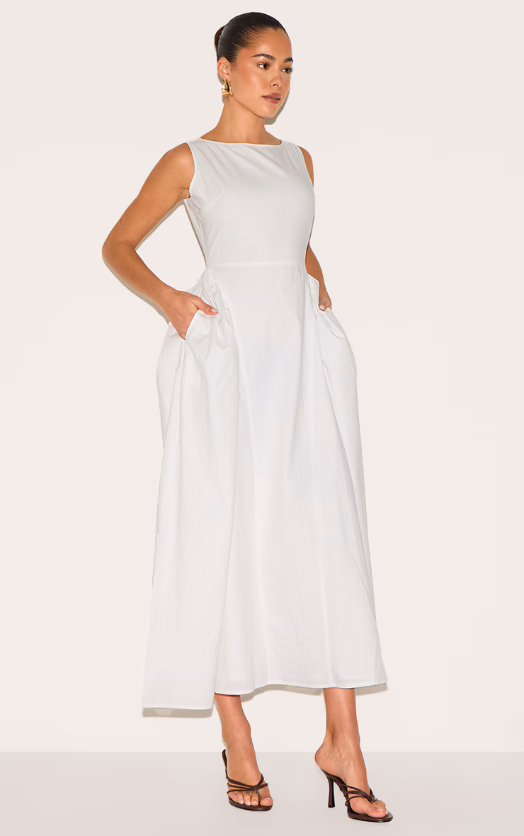 White Cotton Boat Neck Maxi Dress