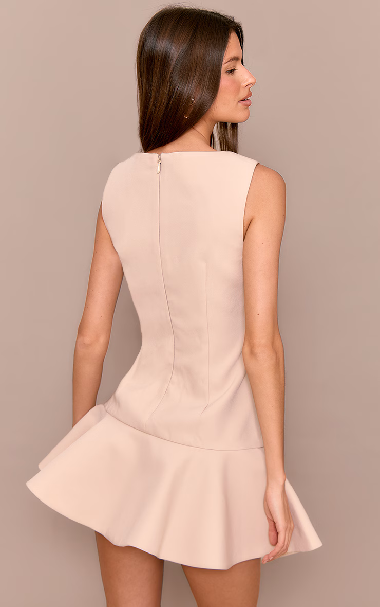 Premium Sand Racer Frill Hem Bodycon Dress