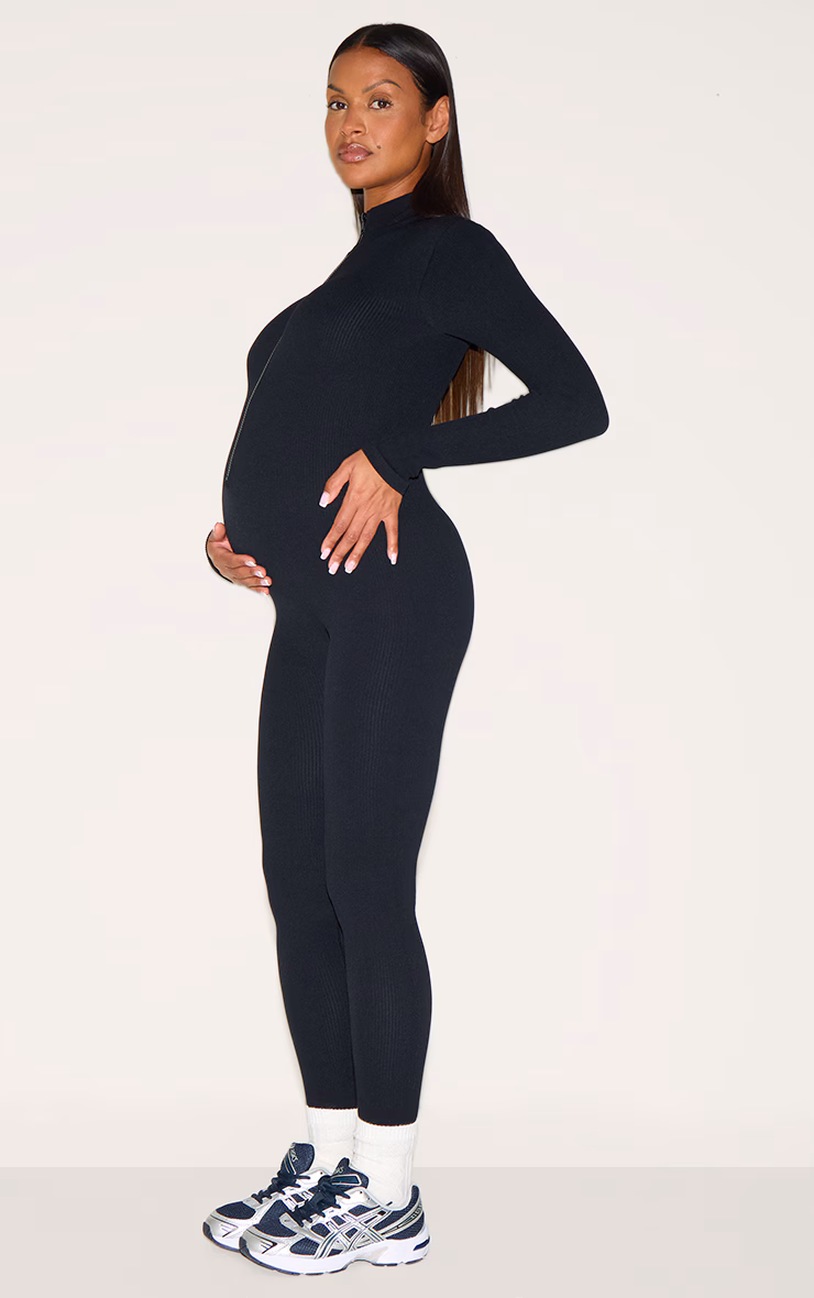 Maternity Black Snatched Ribbed Jumpsuit