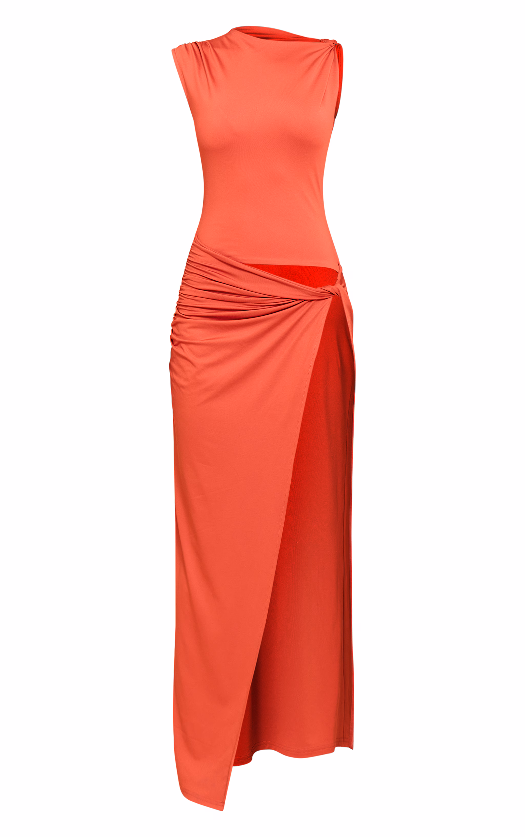Rust Ruched Cut Out Maxi Dress