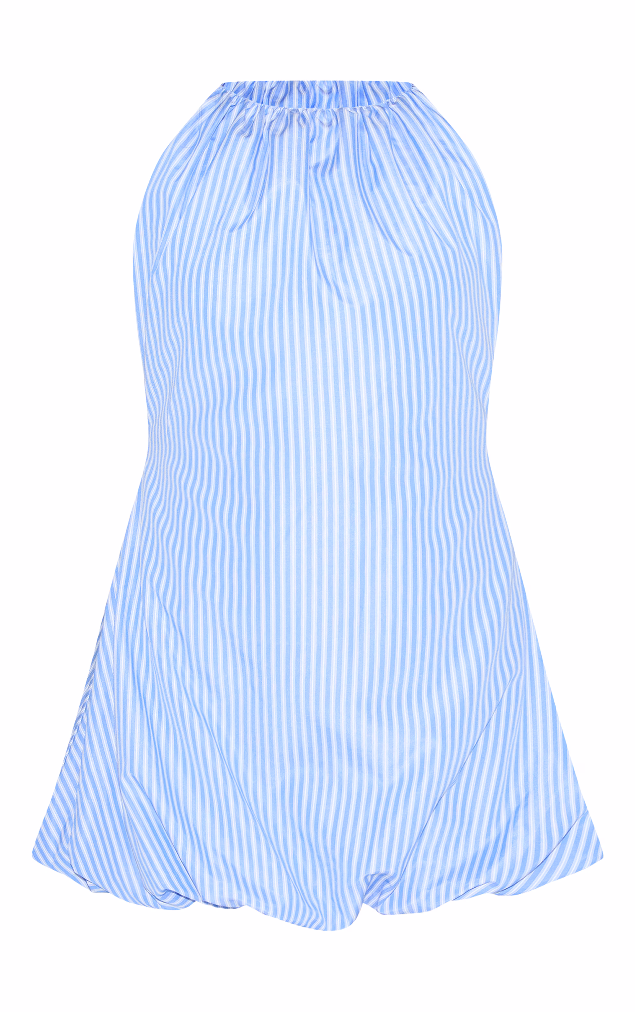 Blue Striped Boat Neck Puffball Dress
