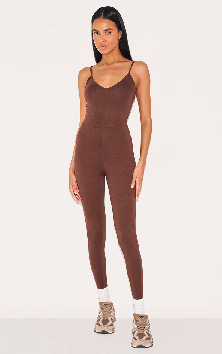 Chocolate Basic Strappy Plunge Jumpsuit