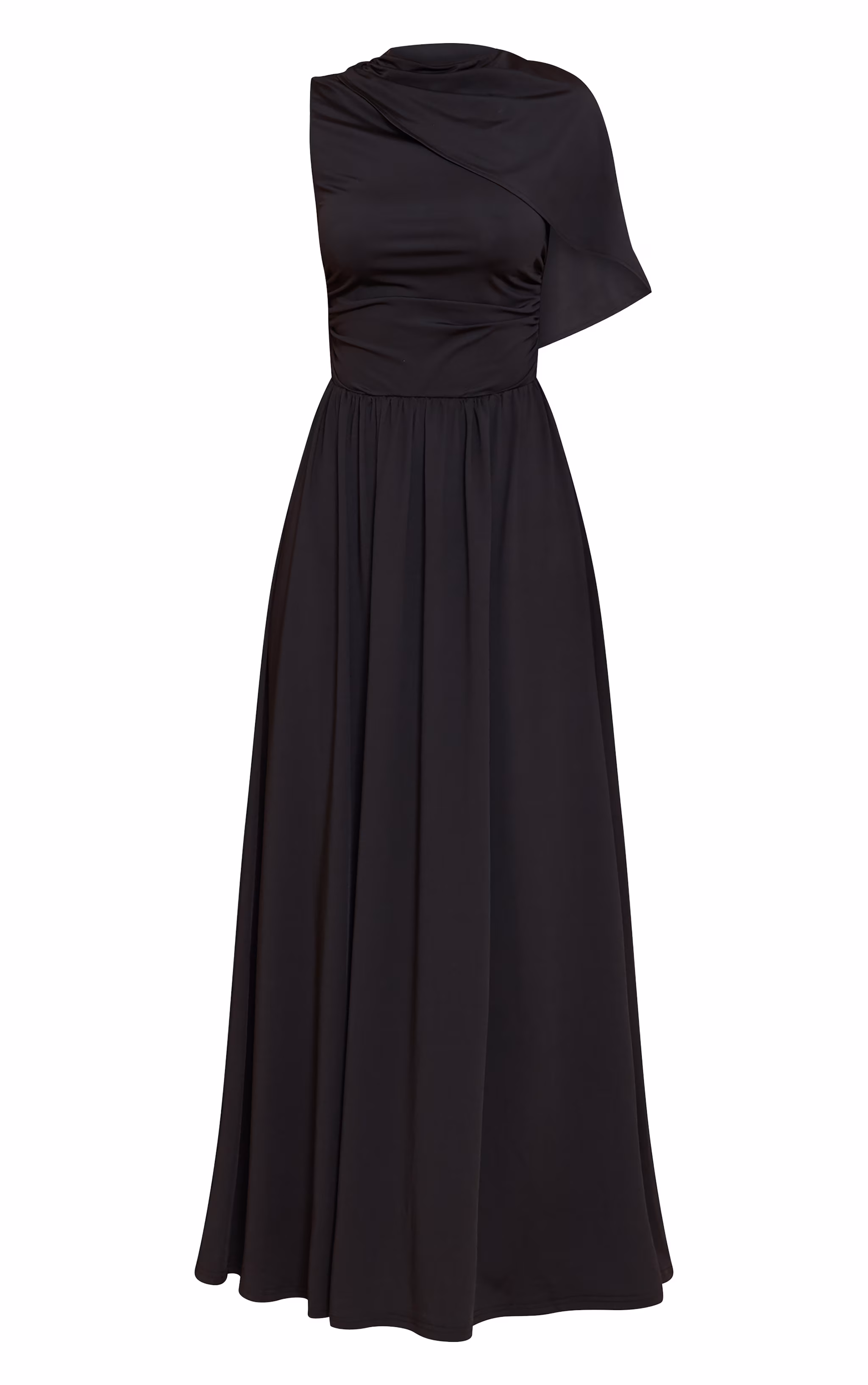 Black Layered Ruched Maxi Dress