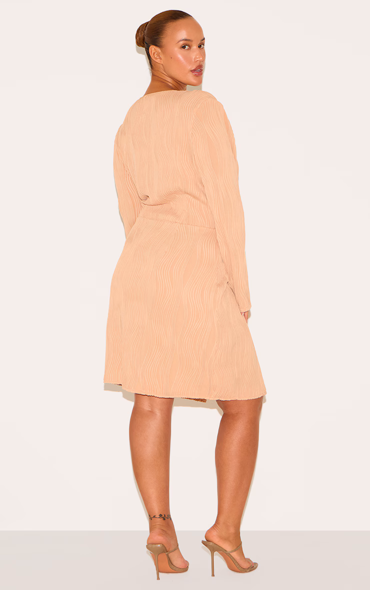 Plus Stone Plisse Wrap Front Dress
