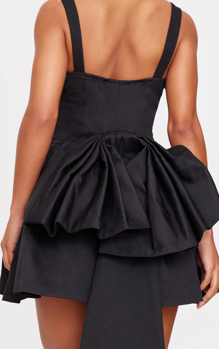 Premium Black Woven Bow Corset Detail Skater Dress