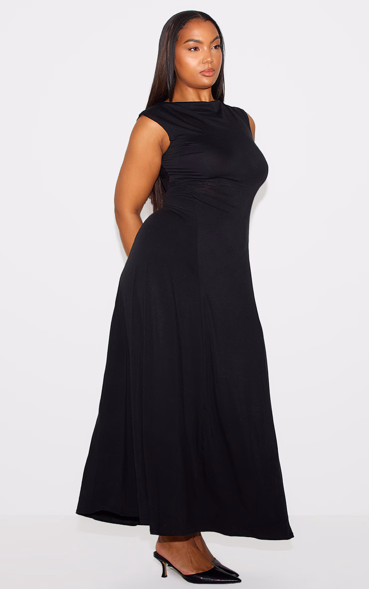 Black Soft Touch Asymmetric Panelled Maxi Dress