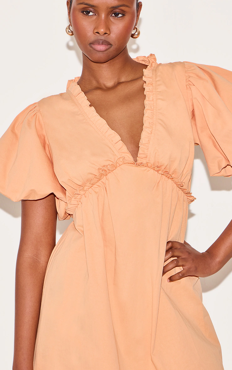 Orange Cotton Gathered A-line Dress