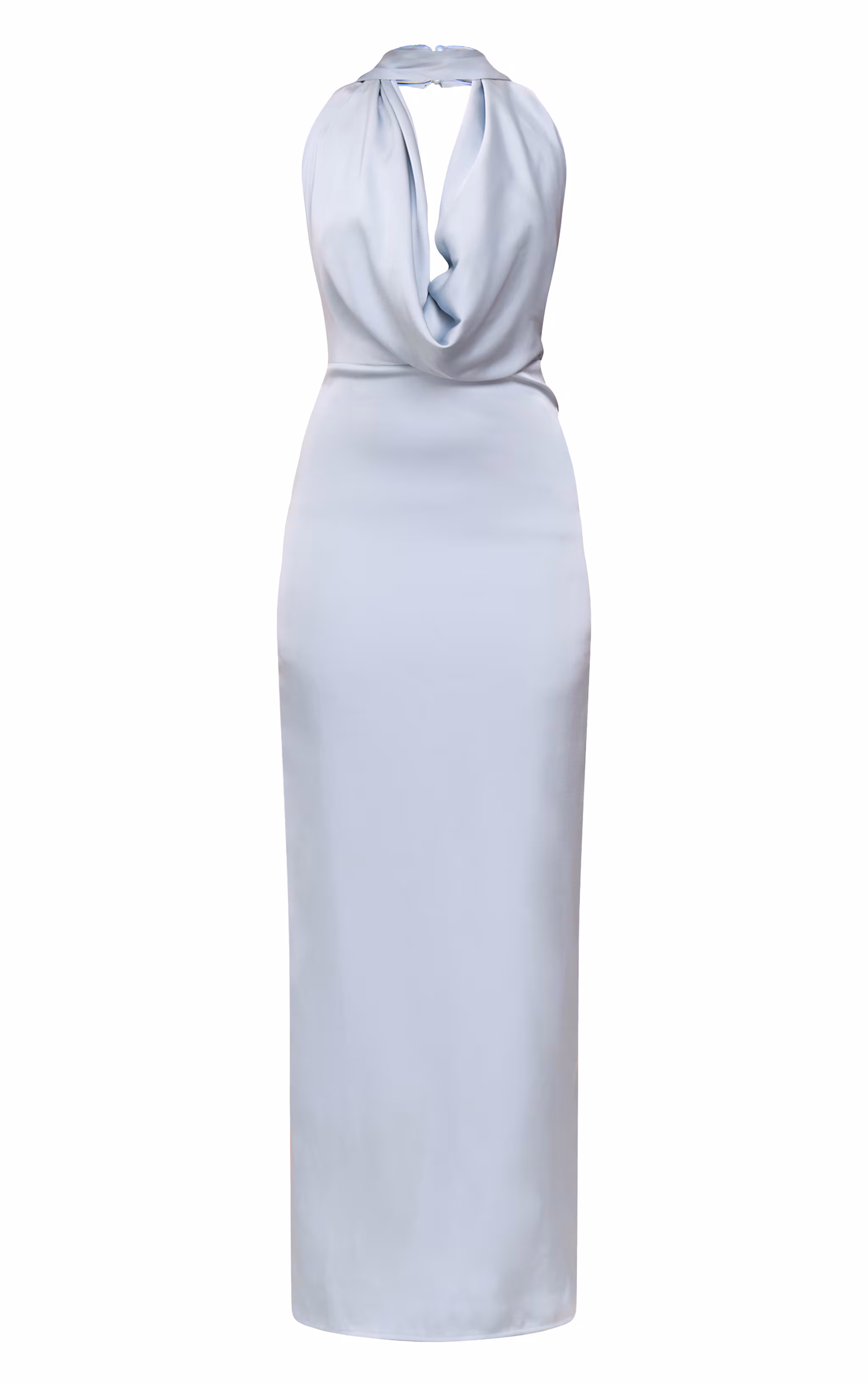 Baby Blue Satin Cowl Neck Drape Maxi Dress