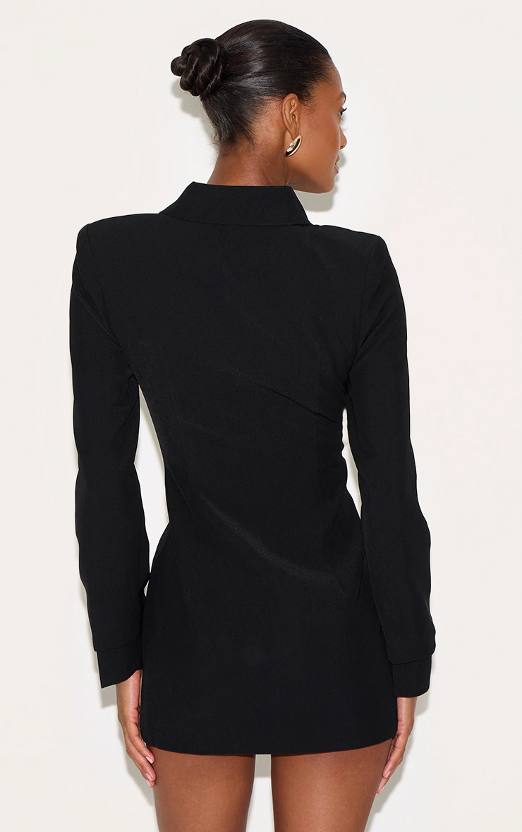 Black Woven Button Up Blazer Dress