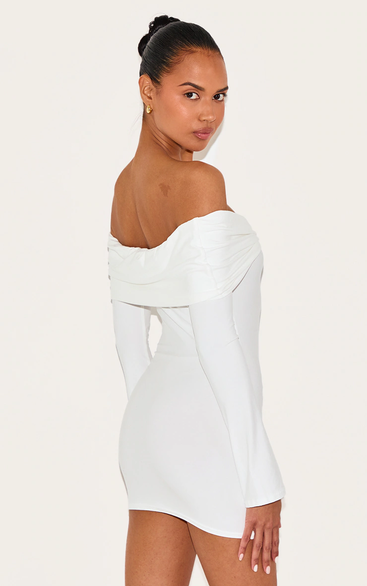 Cream Soft Touch Twist Detail Bardot Bodycon Dress