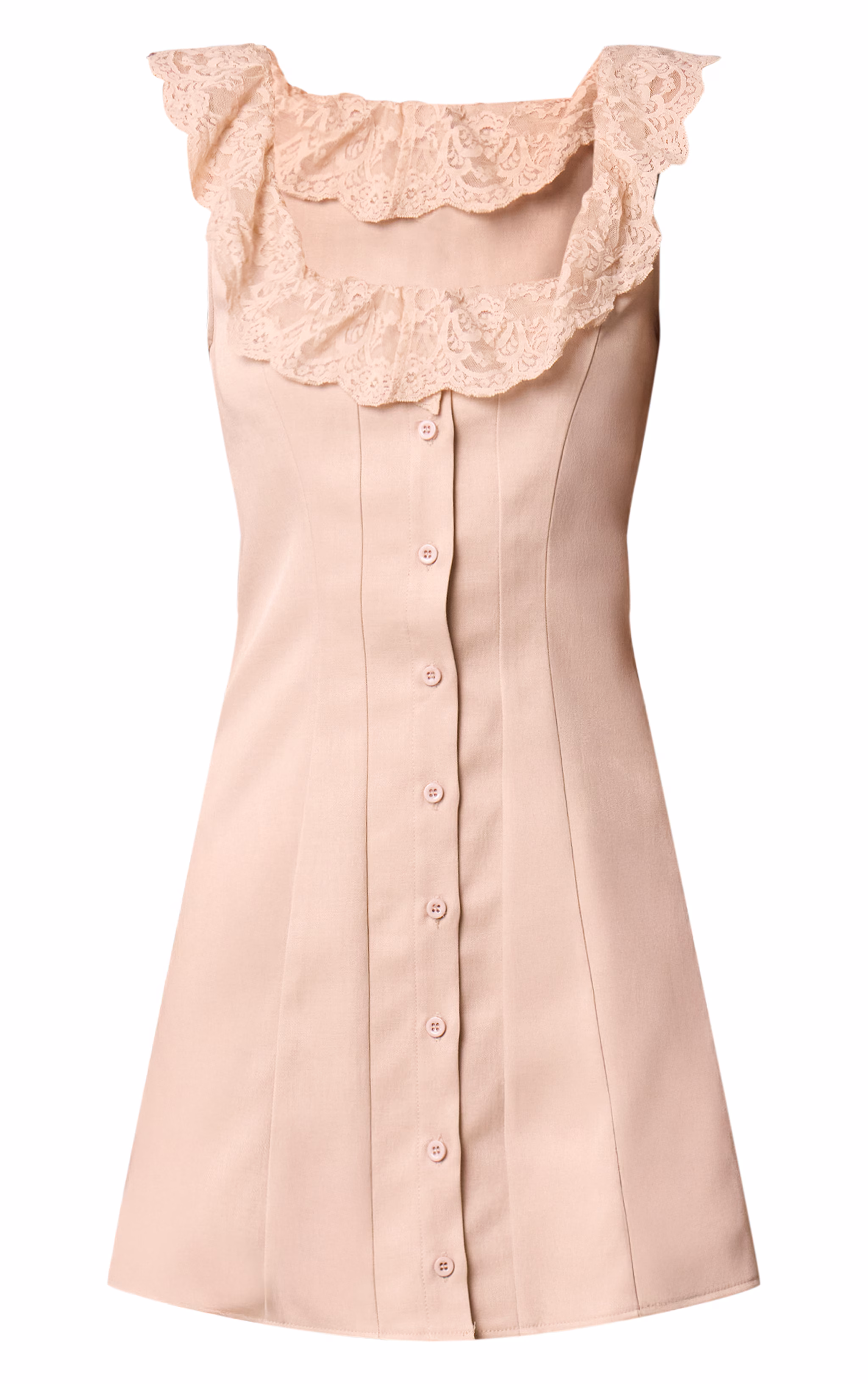 Warm Beige Lace Button Up Trim Corset A-line Dress