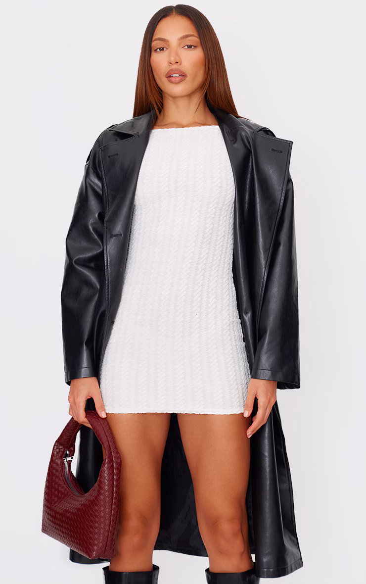 Cream Towel Boat Neck Bodycon Dress