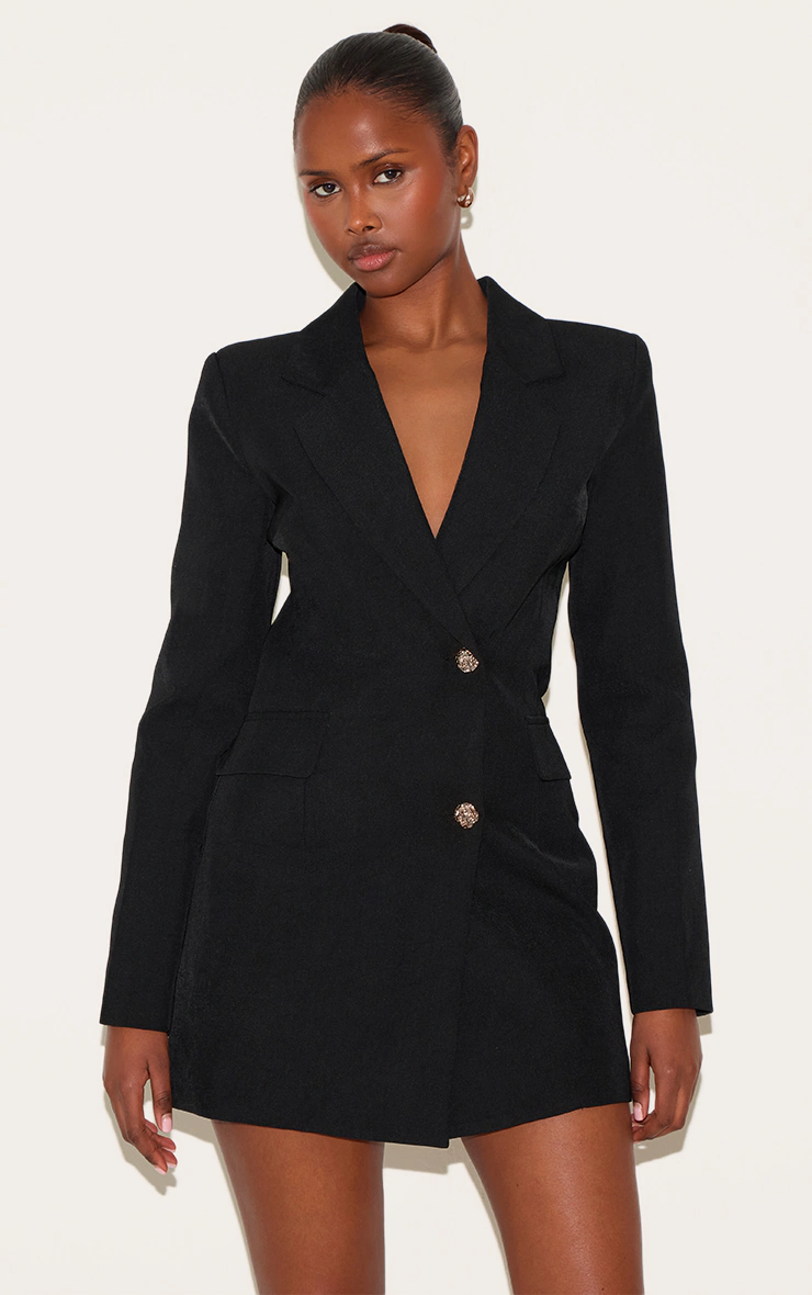 Black Tailored Gold Button Blazer Dress