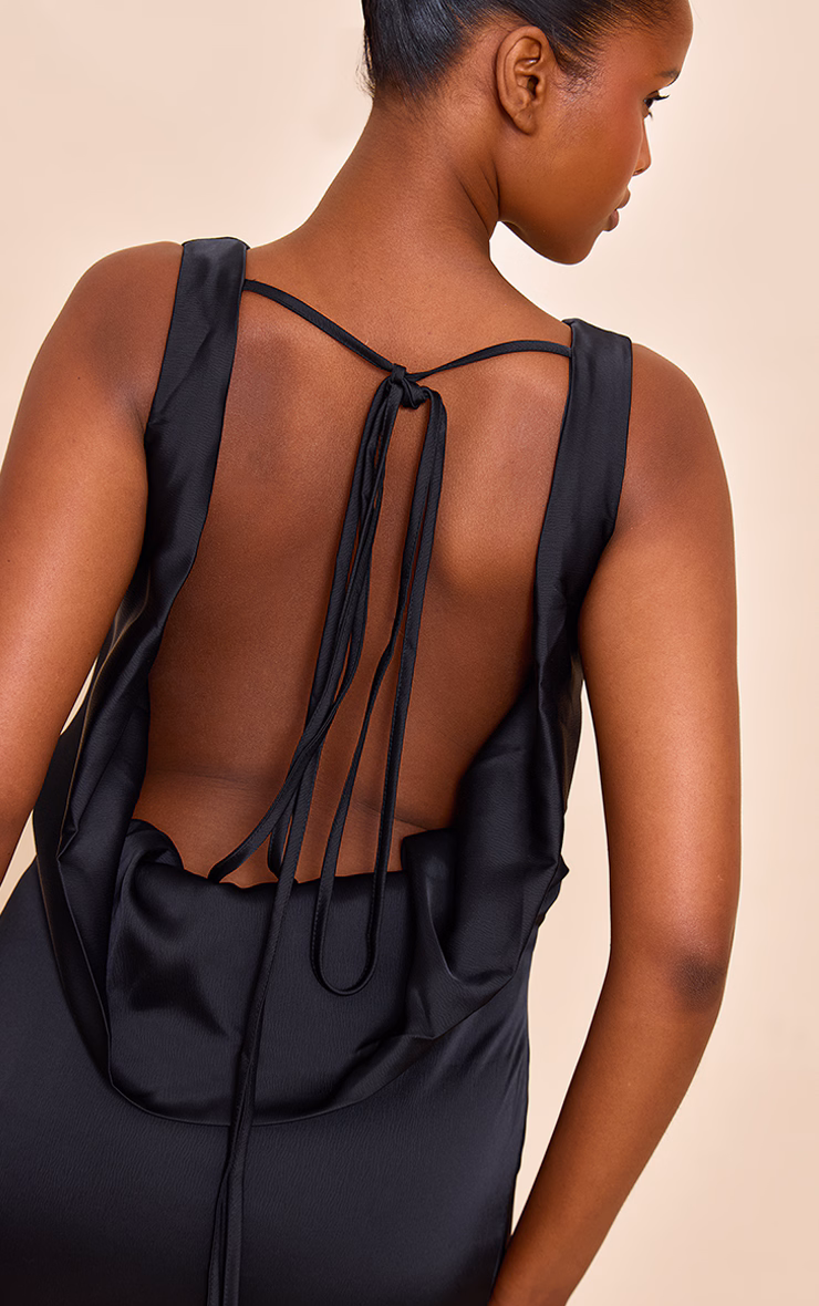 Black Bridesmaid Satin Cowl Neck Maxi Dress