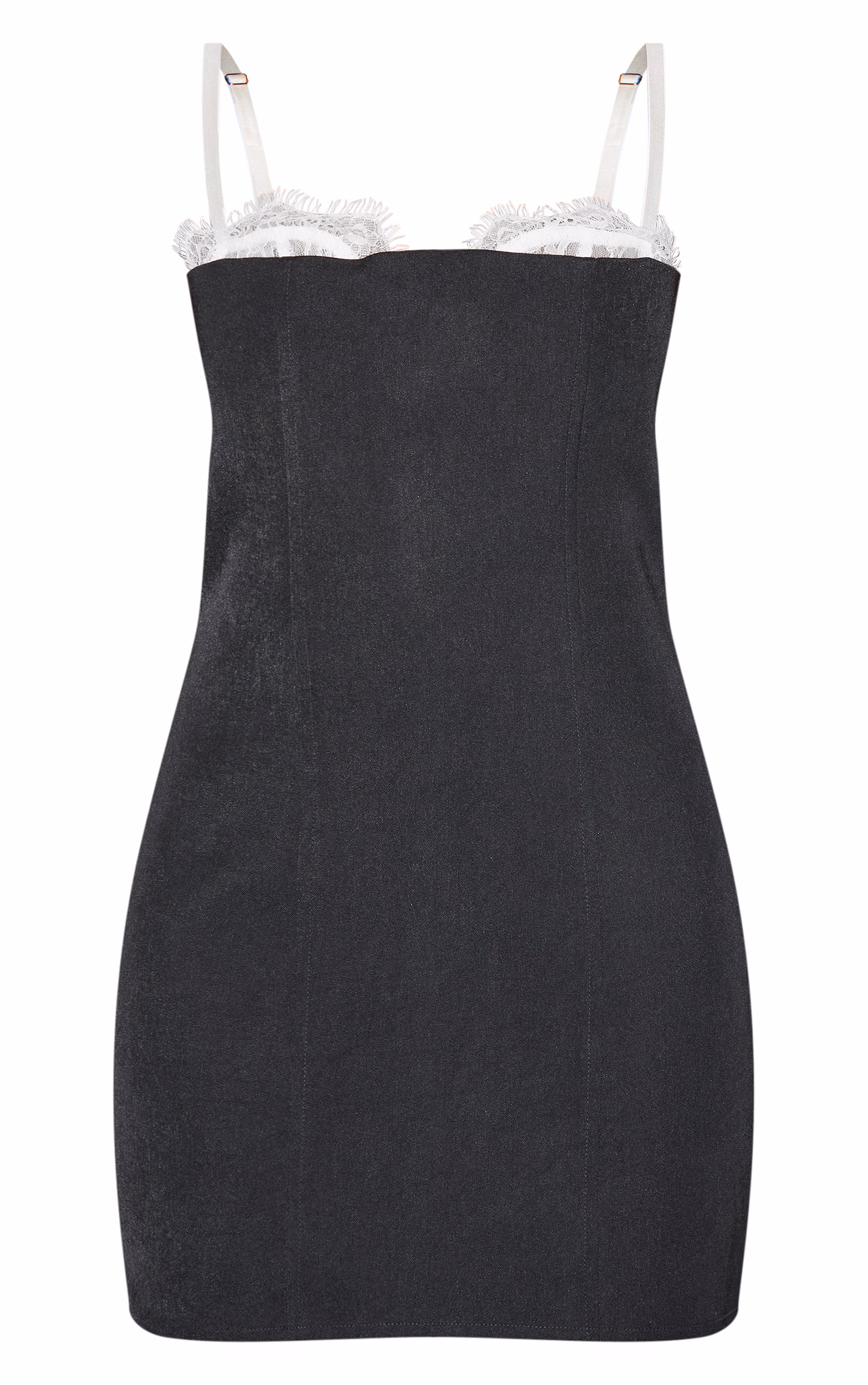 Black Lace Bust Detail Woven Bodycon Dress