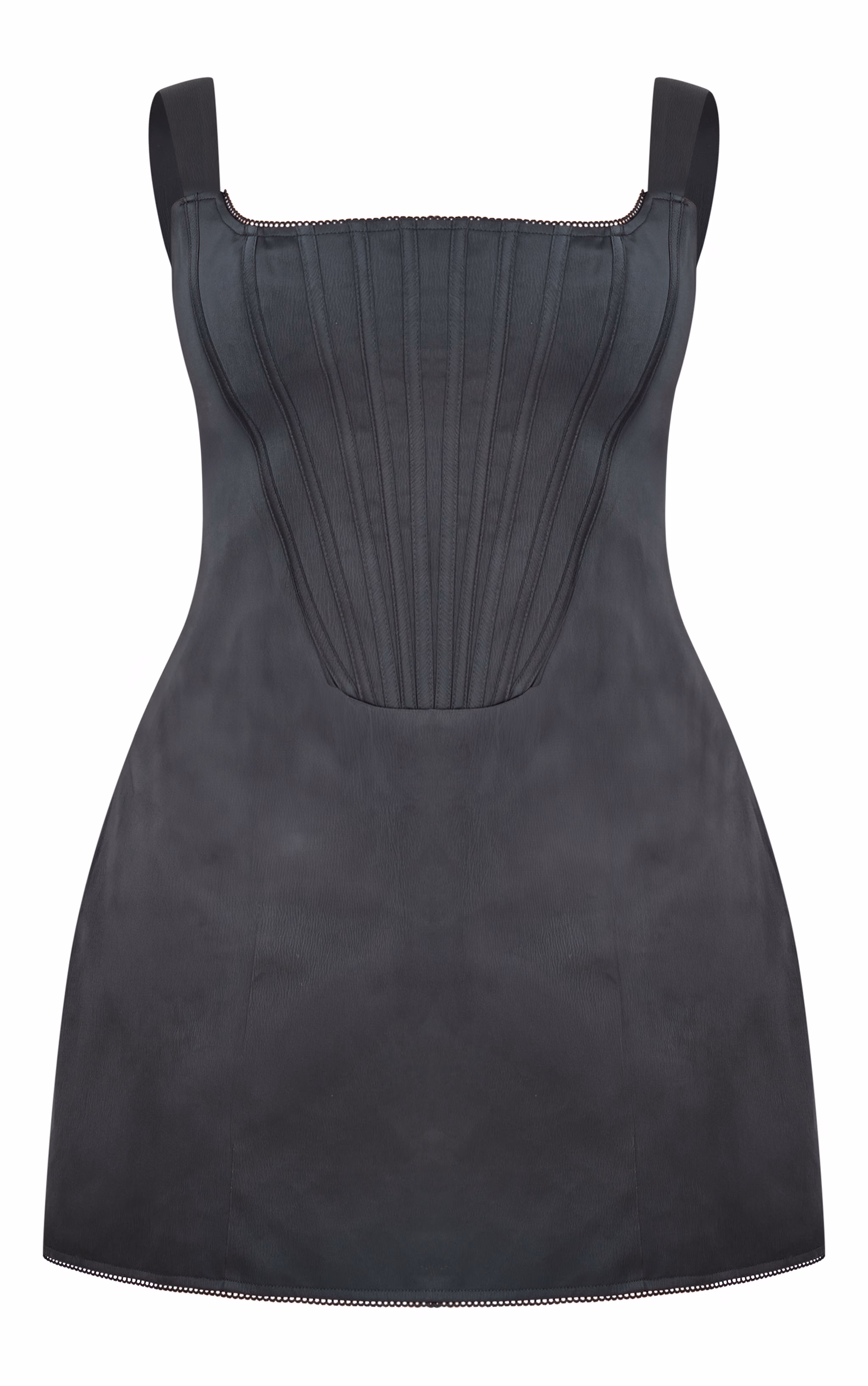 Plus Premium Black Woven Lace Back Corset Bodycon Dress